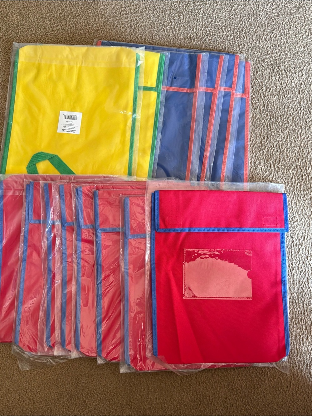 New really good stuff  - large book bags Red, Yellow, Blue